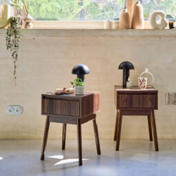 Sweeek - Wood Decor One Drawer Bedside Table (Set Of 2) Linear Walnut 39X39X55.4 Cm - thumbnail 5