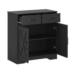 2 Doors 2 Drawers / Black Storage Console Cabinet With Wooden Top Farmhouse Sideboard - thumbnail 3