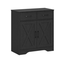 2 Doors 2 Drawers / Black Storage Console Cabinet With Wooden Top Farmhouse Sideboard - thumbnail 1