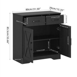2 Doors 2 Drawers / Black Storage Console Cabinet With Wooden Top Farmhouse Sideboard - thumbnail 2