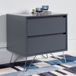 Modern Sofia 2 Drawer Steel Grey Bedside Table With Stainless Steel Feet - thumbnail 2
