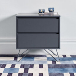 Modern Sofia 2 Drawer Steel Grey Bedside Table With Stainless Steel Feet - thumbnail 1