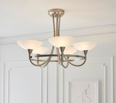 Anson Lighting Rowan Satin Chrome And White Glass 5 Light Semi Flush Ceiling Fitting - image 1