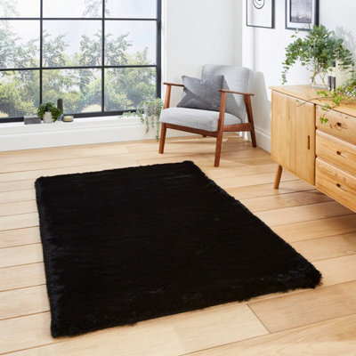 Black Shaggy Modern Plain Machine Made Rug For Living Room And Bedroom-150Cm X 230Cm - image 1
