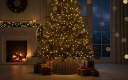 Natural Wicker Christmas Tree Skirt - Grey Small For Tree Base - thumbnail 2