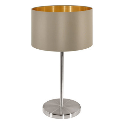 Elegant Satin Nickel Table Lamp With Taupe Gold Fabric Shade - image 1