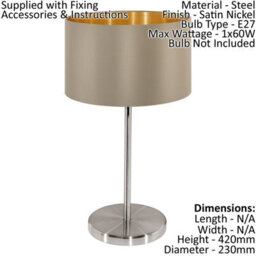 Elegant Satin Nickel Table Lamp With Taupe Gold Fabric Shade - thumbnail 2