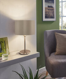 Elegant Satin Nickel Table Lamp With Taupe Gold Fabric Shade - thumbnail 3