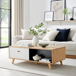 Furniturebox Uk Bisset Off-White & Wood Effect Storage Coffee Table - thumbnail 1
