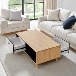 Furniturebox Uk Bisset Off-White & Wood Effect Storage Coffee Table - thumbnail 3