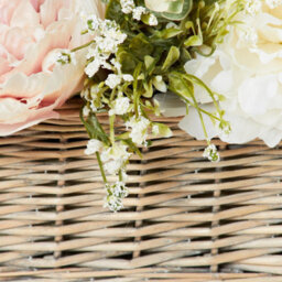 Deenz Artificial Peony Arrangement Faux Flowers In Rustic Style Plastic Rectangle Basket Decorative Indoor Display 50 X 30 X 25 Cm - thumbnail 4