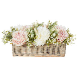 Deenz Artificial Peony Arrangement Faux Flowers In Rustic Style Plastic Rectangle Basket Decorative Indoor Display 50 X 30 X 25 Cm - thumbnail 3