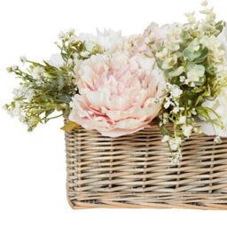 Deenz Artificial Peony Arrangement Faux Flowers In Rustic Style Plastic Rectangle Basket Decorative Indoor Display 50 X 30 X 25 Cm - thumbnail 2