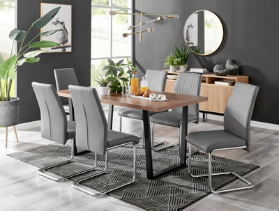 Furniturebox Uk Kylo Brown Wood Effect Dining Table & 6 Grey Lorenzo Chairs - image 1