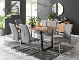 Furniturebox Uk Kylo Brown Wood Effect Dining Table & 6 Grey Lorenzo Chairs - thumbnail 1