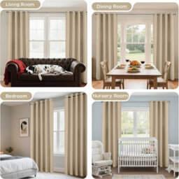 Oxford Homeware Plain Cream 230Gsm Blackout Curtain Thermal Insulated Eyelet For Living Room Curtain Pair (W)168Cm X (L)228Cm - thumbnail 9