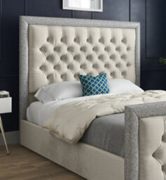 Venice Glitter Border Upholstered Soft Velvet Cream Bed Frame - thumbnail 2
