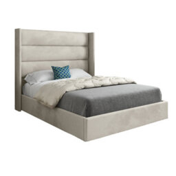 Nuno Straight Winged Upholstered Soft Velvet Bed Frame - Cream - thumbnail 5