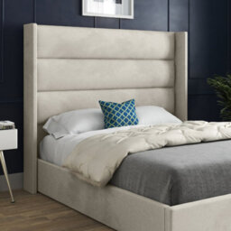 Nuno Straight Winged Upholstered Soft Velvet Bed Frame - Cream - thumbnail 2