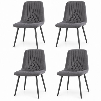 Oira Homes Modern Dark Grey Milo 4 Velvet Dining Chairs Modern Diamond Ribbed Kitchen Dining Chairs - image 1