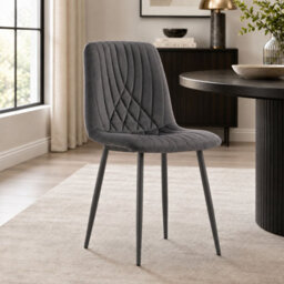Oira Homes Modern Dark Grey Milo 4 Velvet Dining Chairs Modern Diamond Ribbed Kitchen Dining Chairs - thumbnail 4