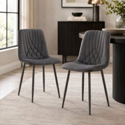 Oira Homes Modern Dark Grey Milo 4 Velvet Dining Chairs Modern Diamond Ribbed Kitchen Dining Chairs - thumbnail 5