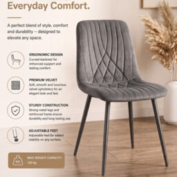 Oira Homes Modern Dark Grey Milo 4 Velvet Dining Chairs Modern Diamond Ribbed Kitchen Dining Chairs - thumbnail 7