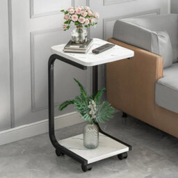White&black Narrow Mobile Coffee Table Sofa Side End Tea Table - thumbnail 5