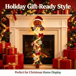 Amorly 60Cm Glowing Christmas Door Hanger, Rustic Quilted Fabric Wreath, Light Up Christmas Decoration, Vertical Display(Gingerbread Man) - thumbnail 4