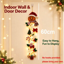 Amorly 60Cm Glowing Christmas Door Hanger, Rustic Quilted Fabric Wreath, Light Up Christmas Decoration, Vertical Display(Gingerbread Man) - thumbnail 5
