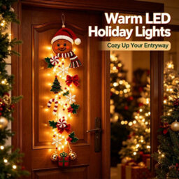 Amorly 60Cm Glowing Christmas Door Hanger, Rustic Quilted Fabric Wreath, Light Up Christmas Decoration, Vertical Display(Gingerbread Man) - thumbnail 3