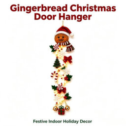 Amorly 60Cm Glowing Christmas Door Hanger, Rustic Quilted Fabric Wreath, Light Up Christmas Decoration, Vertical Display(Gingerbread Man) - thumbnail 7