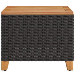 Berkfield Garden Table Black 45X45X37 Cm Poly Rattan Acacia Wood - thumbnail 5