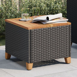 Berkfield Garden Table Black 45X45X37 Cm Poly Rattan Acacia Wood - thumbnail 3