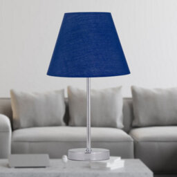 First Choice Lighting Chrome Stick Table Lamp With Navy Blue Fabric Shade - thumbnail 2