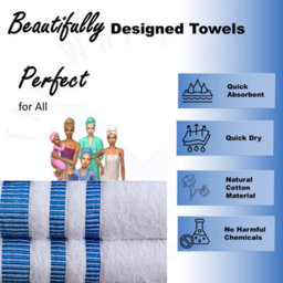 TheWhiteWater Limited 8 Pieces Towel Set With 4 Face Towel 2 Hand Towels And 2 Bath 100% Pure Natural Cotton Bale Set Of Towels - White (Blue La Border) - thumbnail 4