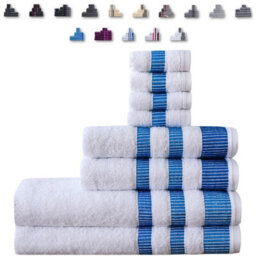 TheWhiteWater Limited 8 Pieces Towel Set With 4 Face Towel 2 Hand Towels And 2 Bath 100% Pure Natural Cotton Bale Set Of Towels - White (Blue La Border)