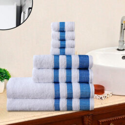 TheWhiteWater Limited 8 Pieces Towel Set With 4 Face Towel 2 Hand Towels And 2 Bath 100% Pure Natural Cotton Bale Set Of Towels - White (Blue La Border) - thumbnail 2