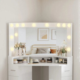 Dressing Table Corner Vanity Makeup Desk Stool Mirror Drawers Bedroom White Home - thumbnail 3