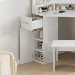 Dressing Table Corner Vanity Makeup Desk Stool Mirror Drawers Bedroom White Home - thumbnail 4