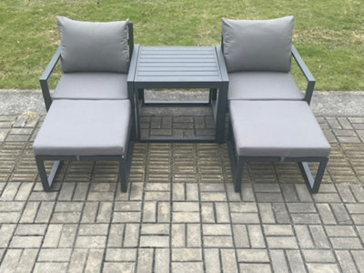 Fimous Aluminium 5 Pieces Garden Furniture Sofa Set Chair And Footstool With Table Including Cushions Dark Grey - image 1
