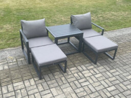 Fimous Aluminium 5 Pieces Garden Furniture Sofa Set Chair And Footstool With Table Including Cushions Dark Grey - thumbnail 2