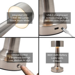 Happy Homewares Petite Brushed Nickel Rechargeable Battery Touch Dimmable Table Lamp - thumbnail 5