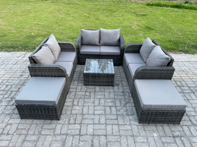 Fimous 8 Seater High Back Rattan Garden Furniture Set With Square Coffee Table 2 Big Footstool Love Sofa Patio Lounge Sofa Set - image 1