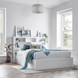 Bedmaster Arizona White Wooden Bookcase Ottoman Storage Bed Double - thumbnail 1