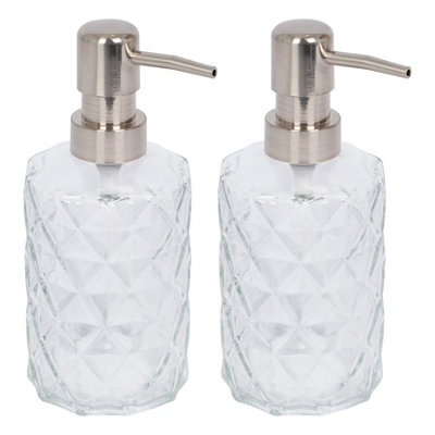 Harbour Housewares 500Ml Glass Soap Dispensers - 2X Prism Bathroom Kitchen Spa Refillable Hand Wash Or Lotion Bottle With Pump - image 1