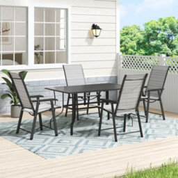 Thehotsale 150Cm L Garden Metal Slatted Coffee Table With Four Foldable Chairs Rectangle Table In Black - thumbnail 1