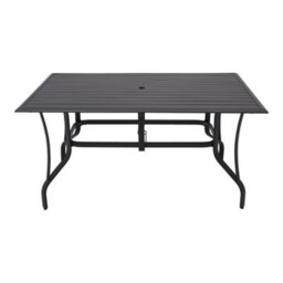Thehotsale 150Cm L Garden Metal Slatted Coffee Table With Four Foldable Chairs Rectangle Table In Black - thumbnail 4