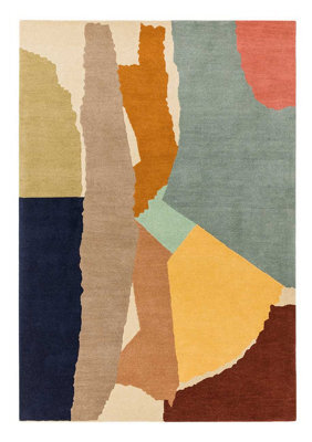 Handmade Rug, Wool Living Room Rug, Easy To Clean Abstract Rug For Dining Room, 10mm Thick Multi Wool Rug-160Cm X 230Cm - image 1