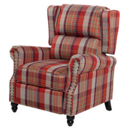 Living And Home Elegant Red Plaid Wingback Recliner Armchair With Footrest, 87.5Cm W X 86Cm D X 105.5Cm H - thumbnail 4